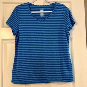 Danskin Semi-fitted Workout Blue Stripped Tee in Size XL (16-18)